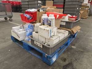 lot 18758 image: Bulk Lot of Supplies Replacement Parts including Fan Control Kits, Toilet Seats, Flappers, Filters, Water Level Sensor Assemblies, Wire Connectors, and Much More