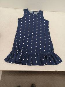 lot 18356 image: Navy Polka Dot Sleeveless Ruffle Hem Dress, Women Medium