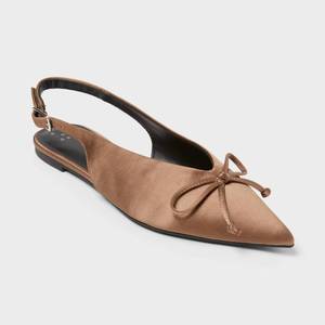 lot 18392 image: A New Day Womens Camille Satin Slingback Bow Flats Taupe 7.5