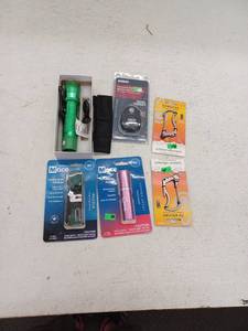 lot 18426 image: Lot of Safety and Outdoor Gear Flashlight, Carabiners, Pepper Spray