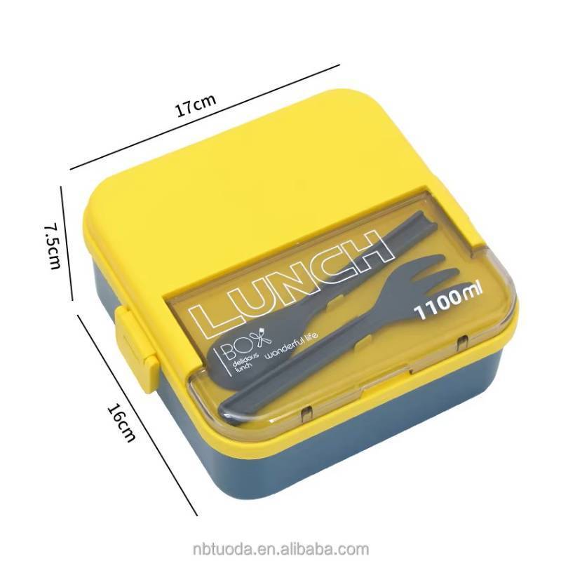 lot 76133 image: NEW 1500L Sealed Dual-Compartment Microwaveable Lunch Container with Utensil Holder