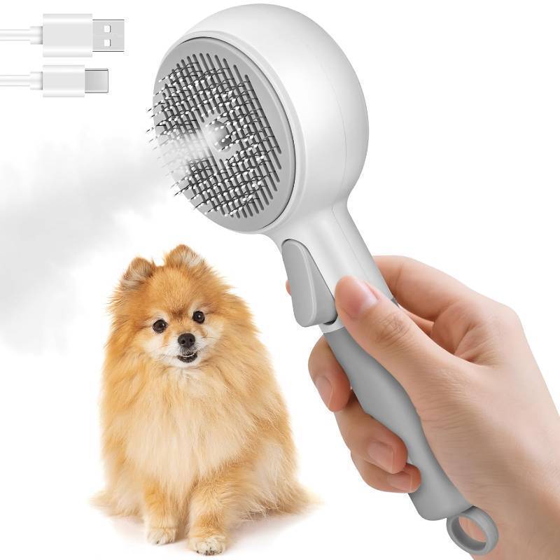 lot 65769 image: Dog Steam Brush with 2 Cleaning Modes, 3 In 1 Cat Steam Brush with Release Button and Tank, Anti-Static Cat Spray Comb for Effective Hair Removal, Rechargeable Steamy Dog Comb for Furry Pet