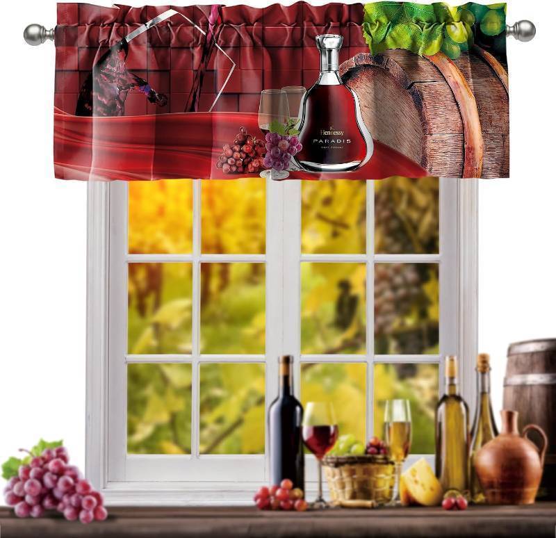 lot 67456 image: SUNWISHA Valance for Red Wine and Grapes Pattern 52x18 Inch Curtain Valance for Kitchen Windows  Style 2