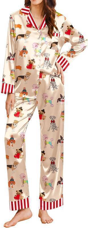 lot 55923 image: Ekouaer Silk Pajamas for Women Long Sleeve Satin Pajama Set Silky Pj Sets 2 Piece Button Down Loungewear Sleepwear SEE PHOTO FOR PATTERN