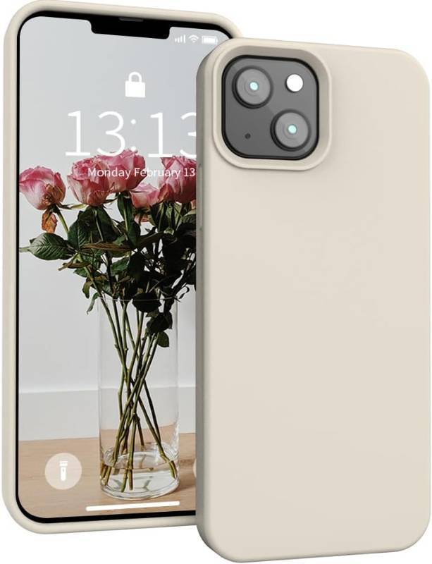 lot 65806 image: SOH iPhone 13 Phone Case with Slim Shockproof Soft Anti-Scratch Microfiber Lining, Silky Touch Soft Liquid Silicone Anti-Fingerprint Full-Body Protective Bumper Case for iPhone 1314, 6.1 inch (Stone)