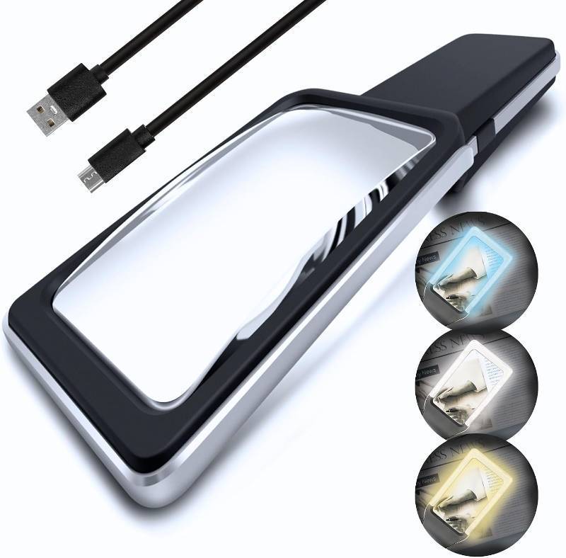 lot 65836 image: MAGNIPROS Patented 6X Rechargeable Magnifying Glass with 3 Color Light Modes & Anti-Glare Lens - Relieve Eye Strain  Perfect for Low Vision Seniors, Macular Degeneration & Fine Print