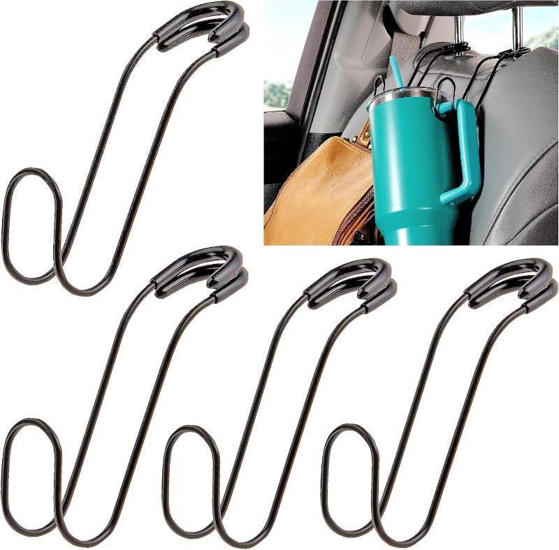 lot 65843 image: High Road Metal Car Hooks for Large Purse Straps and Heavy Bags  Set of 4 Car Headrest Hooks Fit All Sized Metal Posts - Secure Cushioned Attachment Wont Slip Off or Rattle