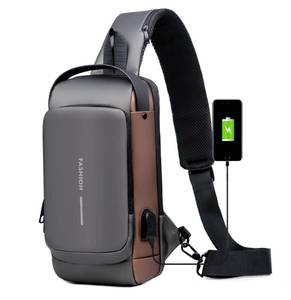 lot 43710 image: NEW USB Charging Sport Sling Anti-Theft Shoulder Bag, Waterproof Messenger Bag SILVERBROWN