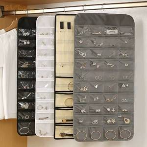 lot 43712 image: NEW Hanging Jewelry Storage Bag Double-sided 80 Grids WHITE