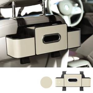 lot 46605 image: NEW Car Storage Box Cup Holder Seat Back Phone Tissue Organizer PU Leather WHITE