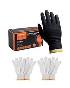 lot 46606 image: NEW Disposable Nitrile Cotton Black Bbq Grill Gloves Heat Resistant 100ct XL