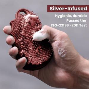 lot 446732 image: NEW Silver Infused Silicone Body Scrubber Dual Sided 3 in 1 Exfoliator Burgundy
