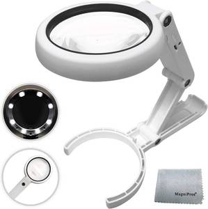 lot 65904 image: MagniPros See Things Differently Magnifying Glass with 8 LED Lights, Handsfree Magnifier, Dual Magnification Lens, Gentle & Bright Light Settings- for Reading Books, Jewlery, Coins, Craft & Hobbies