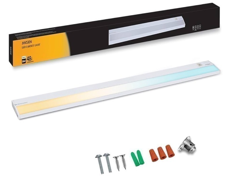 lot 615 image: Ansen Hardwired Under Cabinet Lighting, 48in 26W LED Light for KitchenCloset, 1720lm, CRI92, R990, Dimmable, 3 Color Temperature, 3000K4000K5000K(Warm White, Cool White, Daylight)