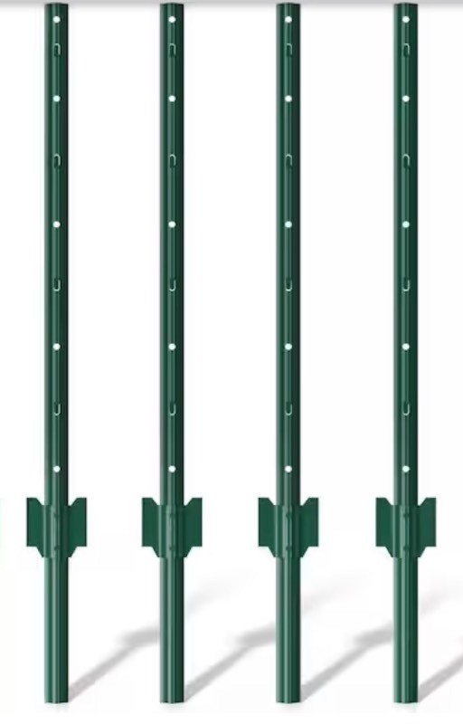 lot 151 image: 4 ft. U-Channel Steel Fence Post Stakes for Garden, Wire Fencing, Heavy-Duty Metal, Green, (4-Pack)