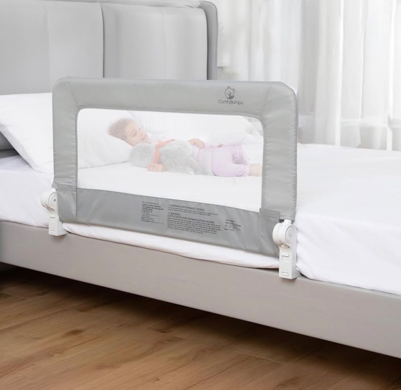 lot 138 image: ComfyBumpy 1-Pack Bed Rail for Toddlers 35.5 L x 19.5 H  Toddler Bed Rails for Twin, Full & Toddler Bed Size  Swing Down Bed Rail Guard  Baby Bed Side Rail for Kids  Gray
