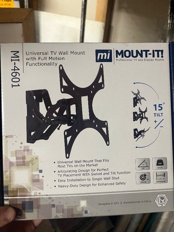 lot 322 image: MI-4601 Universal TV Wall Mount With Full Motion Functionality Retails $79