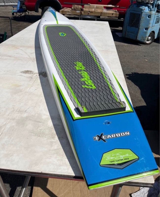 lot 2 image: W3X Carbon Custom Team Race Board- Lahui Kai -14 x 24  Fiberglass Repair needed see all images  Retails $2200
