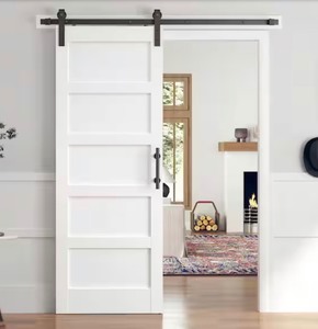lot 9 image: 30 in. x 84 in. 5-Panel Solid MDF White Finished Interior Sliding Barn Door with Hardware Kit
