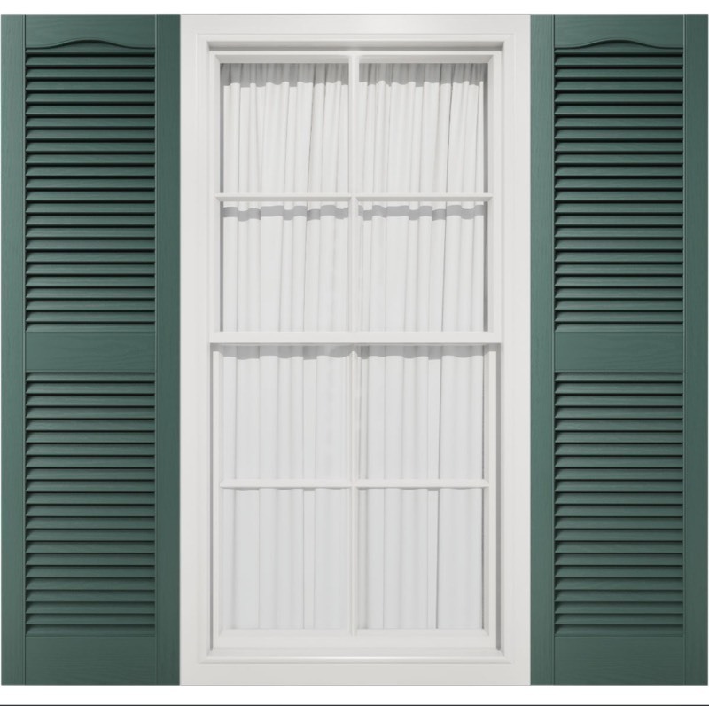 lot 642 image: 14 12W X 64H MID-AMERICA VINYL, STANDARD SIZE, OPEN LOUVER SHUTTER 028 - FOREST GREEN