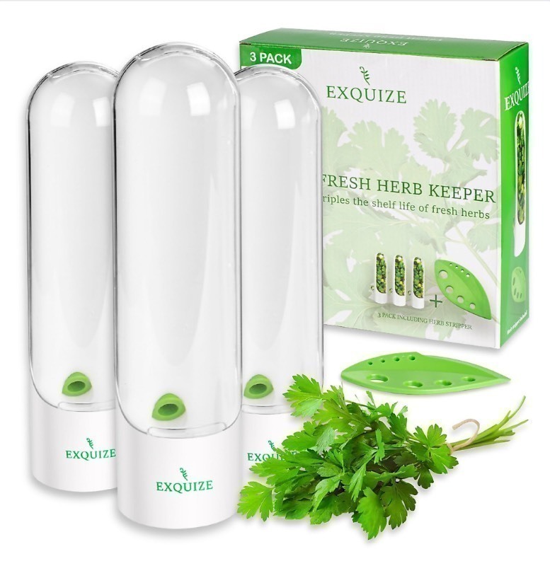lot 283 image: EXQUIZE Fresh Herb Keeper - Refrigerator Organizers - 3 Pack White BPA Free Round Containers - Includes Green Herb Tool - 2.5 Inches (Bundle of 2)
