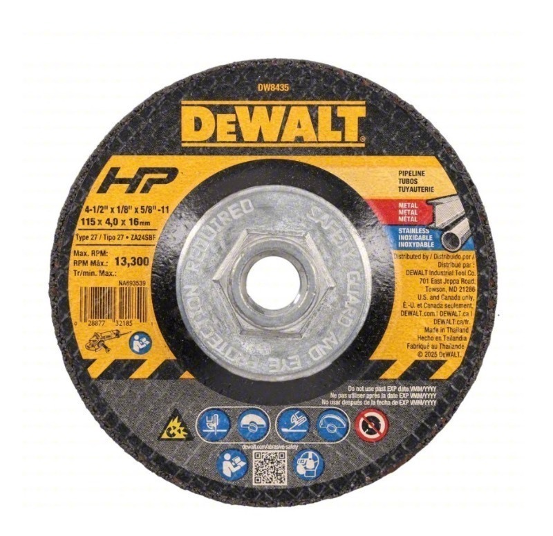 lot 160 image: Bundle of 5 Pieces DEWALT Cut-Off & Grinding Wheel Type 27, 4 12 x 18 x 58-11, Aluminum Oxide, 24 Grit, A24R
