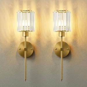 lot 8760 image: KARTOOSH Crystal Wall Sconces Set of 2, 20.1 Brass Dimmable 3000K