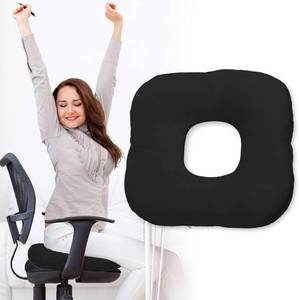 lot 8769 image: Donut Pillow for Tailbone Pain (Black) - 100% Cotton Velour Cover, Non-Slip