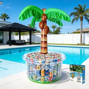 lot 8773 image: Inflatable Palm Tree Cooler 60 Pool Party Bar and Ice Buffet Serving Trays