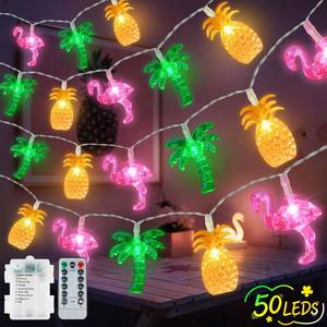 lot 8774 image: 50 LED 25ft Battery String Lights with Remote  Flamingo Pineapple Palm Tree