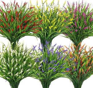 lot 8776 image: 24 Pcs Artificial Lavender Flowers for Outdoors, Mixed Color, UV Resistant