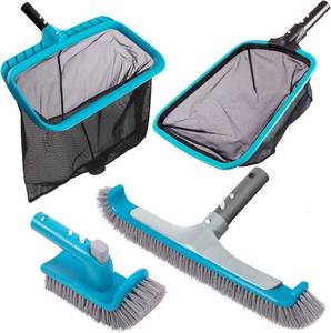 lot 8782 image: 4-Piece Pool Cleaning Kit Wall Brush, Scrubber, Leaf Rake, Skimmer Net