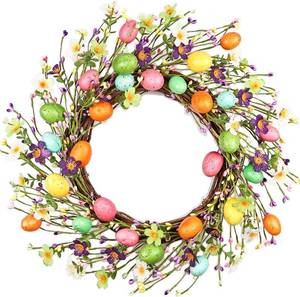 lot 8795 image: 20-Inch Easter Door Wreath with Colorful Eggs, IndoorOutdoor Decor