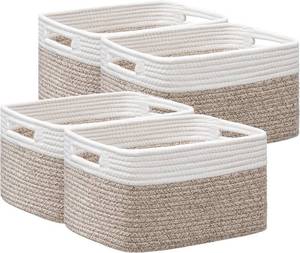 lot 8801 image: 4-Pack Storage Baskets for Organizing, Woven Shelves, White & Light Brown