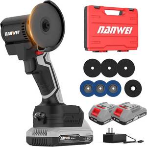 lot 8837 image: NANWEI 3-In Cordless Brushless Angle Grinder with 2x2.0Ah Battery, 15000rpm Powe