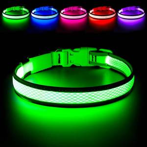 lot 8842 image: Flashseen LED Dog Collar USB Rechargeable, Green, L - Light Up Glow Collar