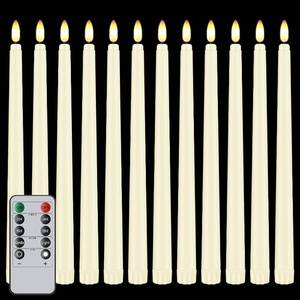 lot 8846 image: 12 Pcs Flickering Flameless LED Taper Candles, 11in, Battery Operated, Ivory