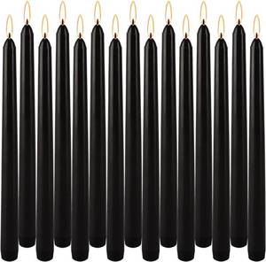 lot 8860 image: Black Taper Candles, Set of 14, Dripless, 10in x 0.75in - 7.5h Clean Burning