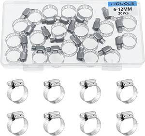 lot 8877 image: Stainless Steel Worm Gear Hose Clamps 6-12mm Adjustable (Pack of 20)
