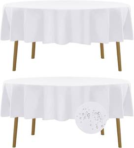 lot 8889 image: Fokitut 2 Pack Round Tablecloth, 60-Inch, Stain-Resistant Polyester, White