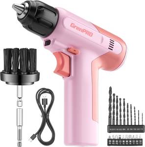 lot 8907 image: GRENPRO 7.2V Pink Cordless Drill Set with 23-Piece Kit, 38 Keyless Chuck