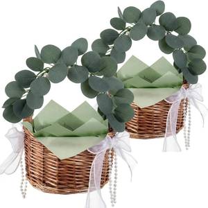 lot 8911 image: Colingmill 2-Pack Wicker Flower Girl Baskets - Pearl Handles, Bows, Lining