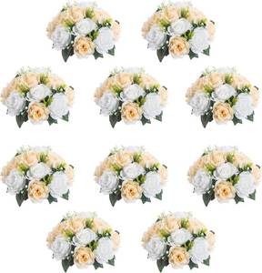 lot 8925 image: 10Pcs Artificial Flower Ball with 15 Heads & Base for Weddings