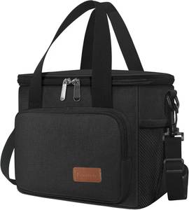 lot 8928 image: Reusable Insulated Lunch Box - Leakproof Cooler with Adjustable Strap - Black