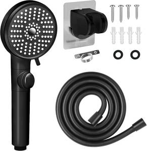 lot 8929 image: FOCSPROD RV Shower Head with Hose, 5-Mode High-Pressure Handheld, Black