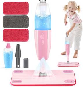 lot 8933 image: Dreamon Kids Spray Mop - Real Working Toddler Cleaning Set (Ages 3-7) Pink