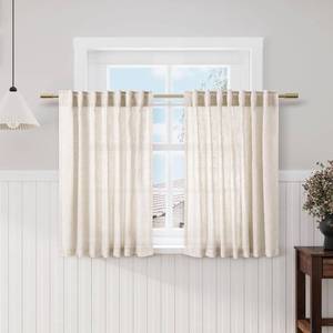 lot 8936 image: Beige Caf  Curtains, 48-Inch, Set of 2 Panels, Back Tab, Semi-Sheer