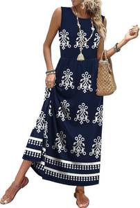 lot 8937 image: WIHOLL Summer Maxi Dresses for Women 2026 Sleeveless Sundresses with Pockets- Large