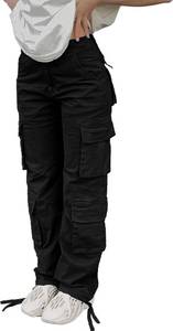 lot 8941 image: Womens Cargo Pants High Waisted Baggy Y2K Straight Wide-Leg with Pockets Large