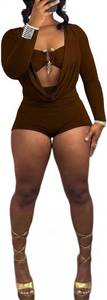 lot 8943 image: ThusFar Women Long Sleeve Cowl Neck Club Romper with Metal Ring Decor XL